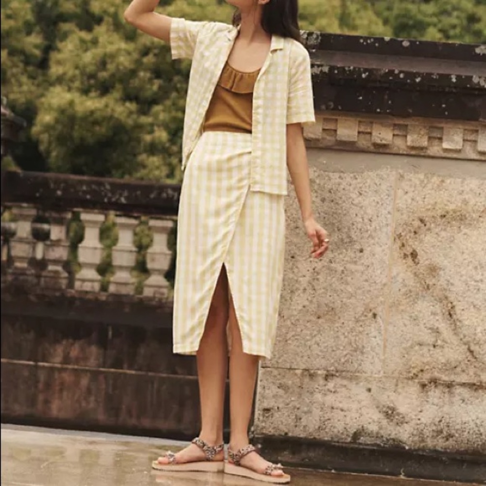 NWT Madewell Sarong Midi Skirt in Gingham Check